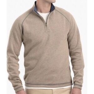 Johnnie-O Mens Pullover Quarter Zip Sweatshirt Lightweight Casual Golf Tan XXL
